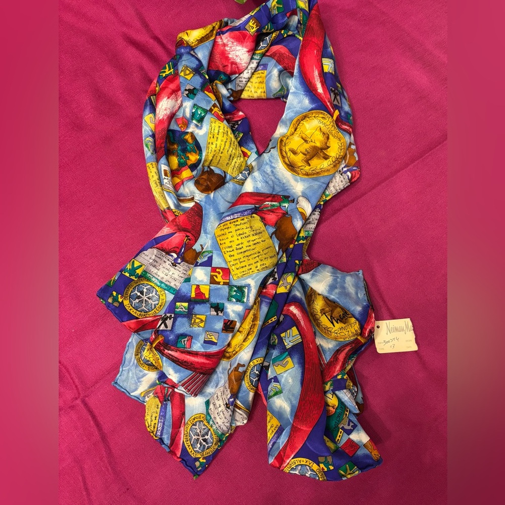 Rare Vintage 1990’s Olympics Nicole Miller 100% Silk Scarf NWT!